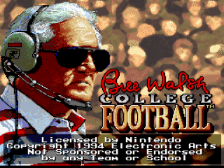 Bill Walsh College Football title screen for Super Nintendo